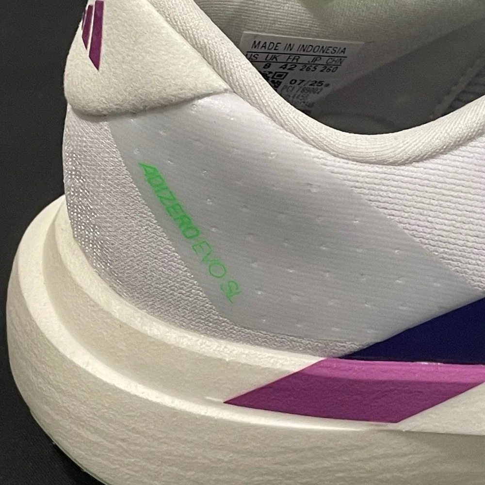 Adidas Adizero Evo SL Running Shoes White Purple Pink JS4456 Men 9.5 Womens 10.5
